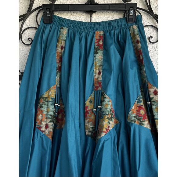 Malco Modes Western Ruffled Pleated Skirt - Size Small - Teal Blue - Picture 2 of 9